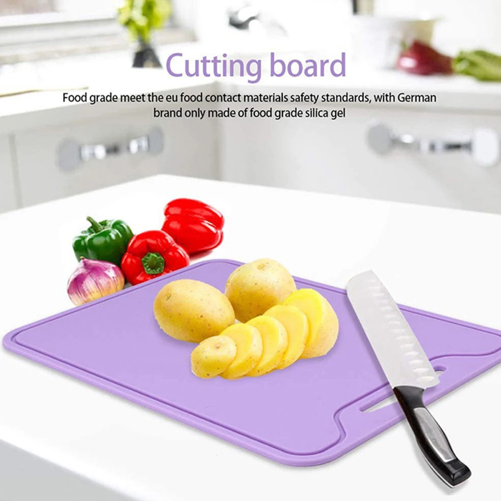 

Silicone Cutting Board Veggies Cutting Pad With Hanging Hole Deep Groove Modern Heat-resistant Silicone Silicone Cutting Mat