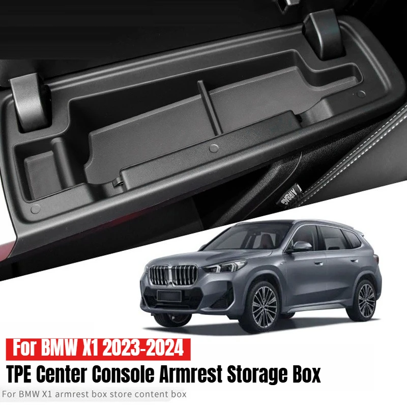 For BMW X1 2023 2024 Center Console Armrest Storage Box TPE Organizer Waterproof Car Central Control Tray Interior Accessories