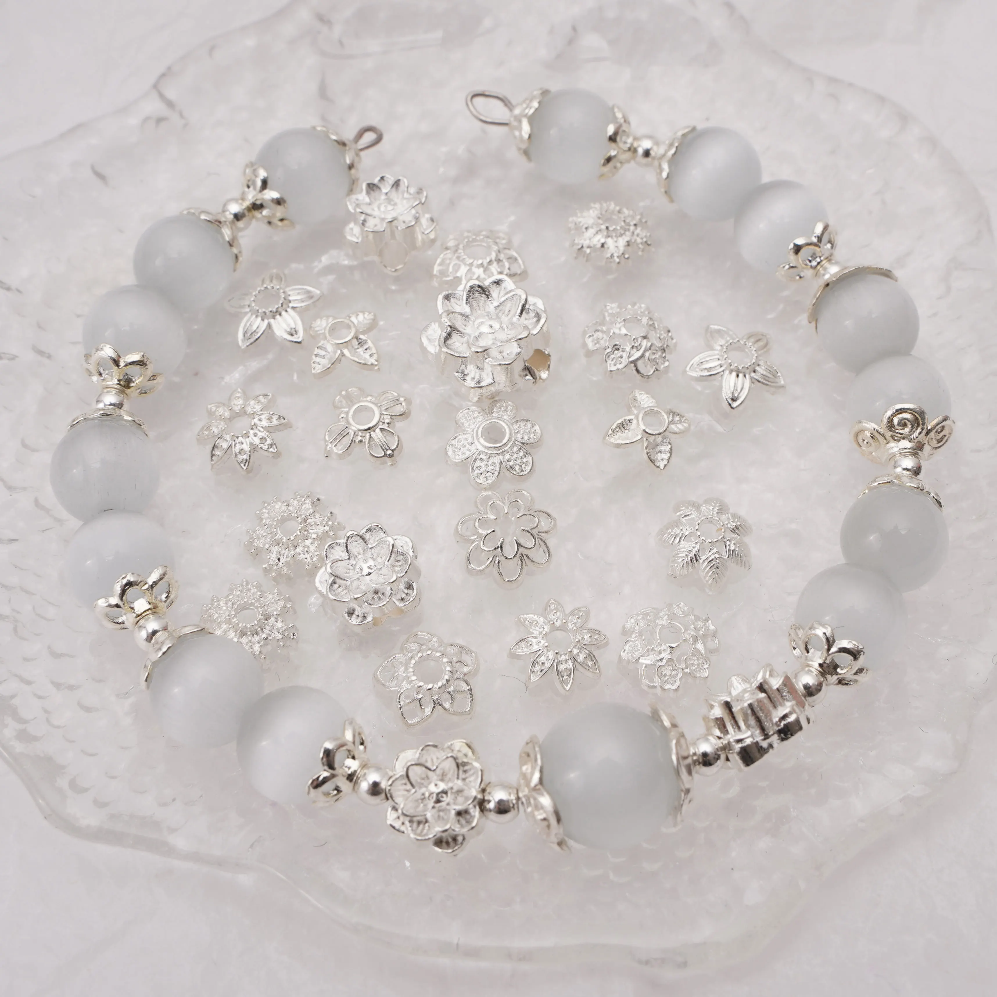 5-50pcs Silver Color Lotus Flower Bead Cap Loose Spacers Cone Decorative Bead End Cap For DIY Jewelry Making Bracelets Accessory