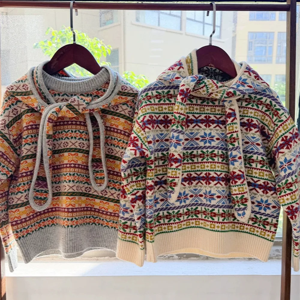 Kids Fair Isle Sweater autumn and winter boys and girls Comfortable sweaters knitted pullover warm baby clothes