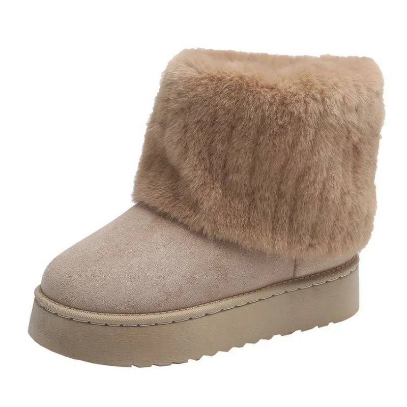 Designer Donna Inverno Peluche Calore Stivali da neve Pelle scamosciata Suola spessa Slip On Stivali Comodi stivali piatti antiscivolo Botas De Mujer