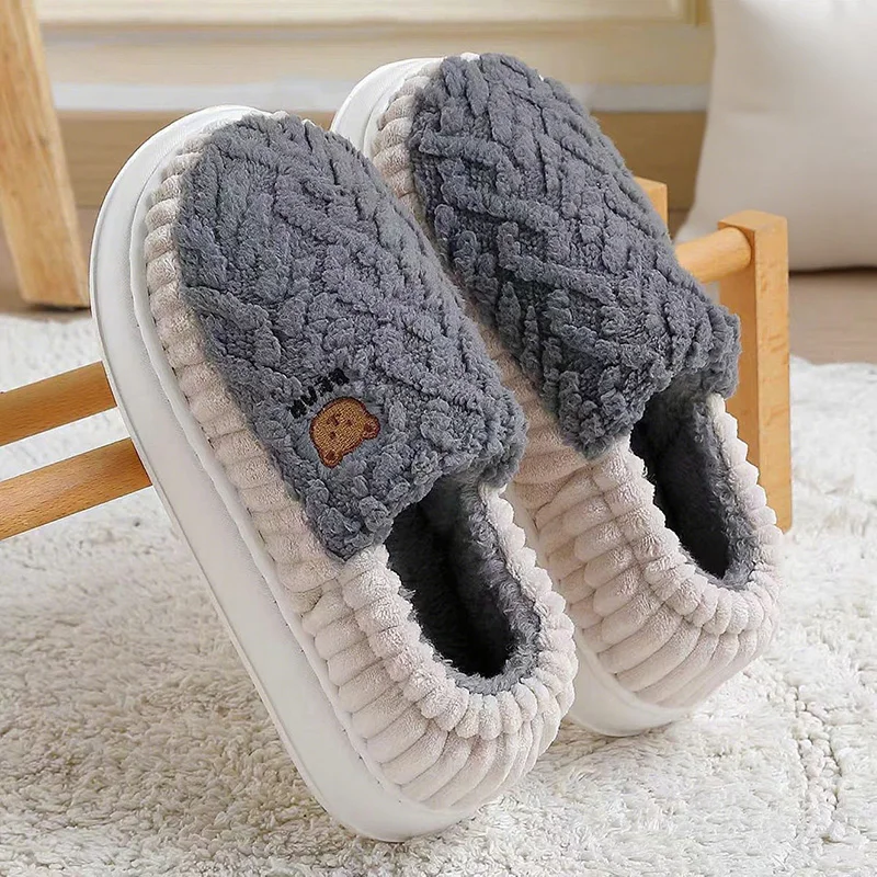 Men Warm Shoes Indoor Concise Winter Plush Flats Non-slip Women Home Fluffy Slippers Thick Sole Couple Soft Furry Footwear - Image 6
