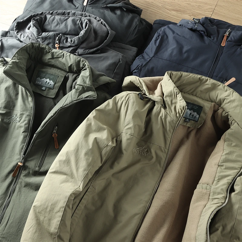 Tech Three-Proof Men's Outdoor Casual Fleece-Lined Thickened Jacket Windproof Waterproof Fashionable Urban Style Long Sleeve ...