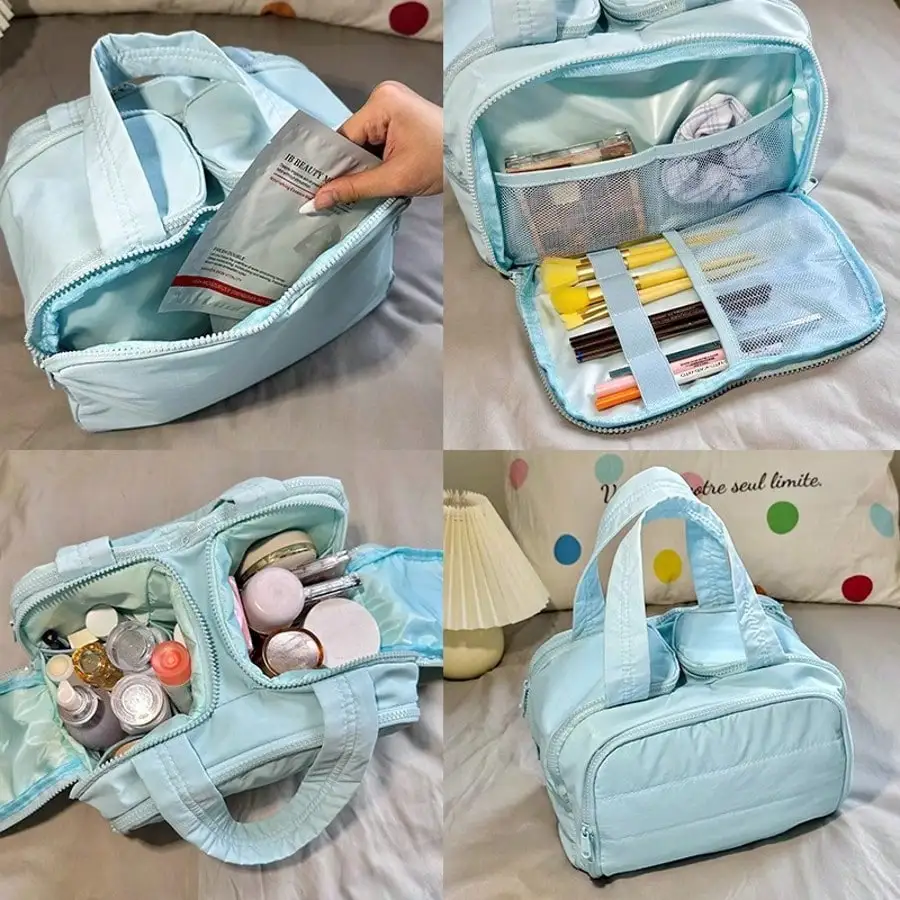 Dual Wide Opening Large Capacity Fluffy Makeup Bag Multifunctional Women's Travel Handbag Portable Toiletry Organizertravel Essentials Bag For School