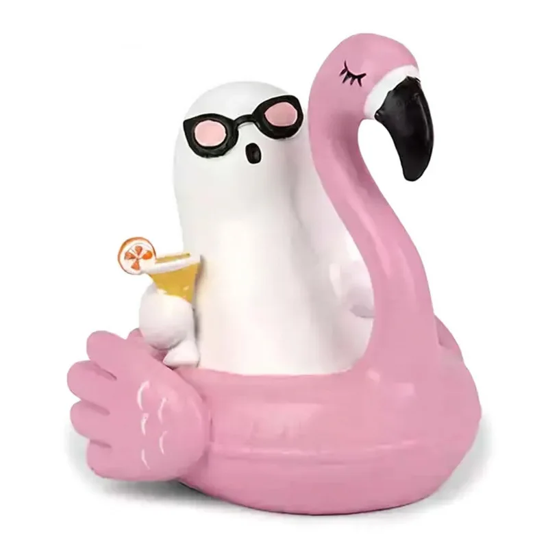 Ghost Flamingo Floating Ring Ornament Resin Crafts Halloween Party Decoration Home Tabletop Ornament