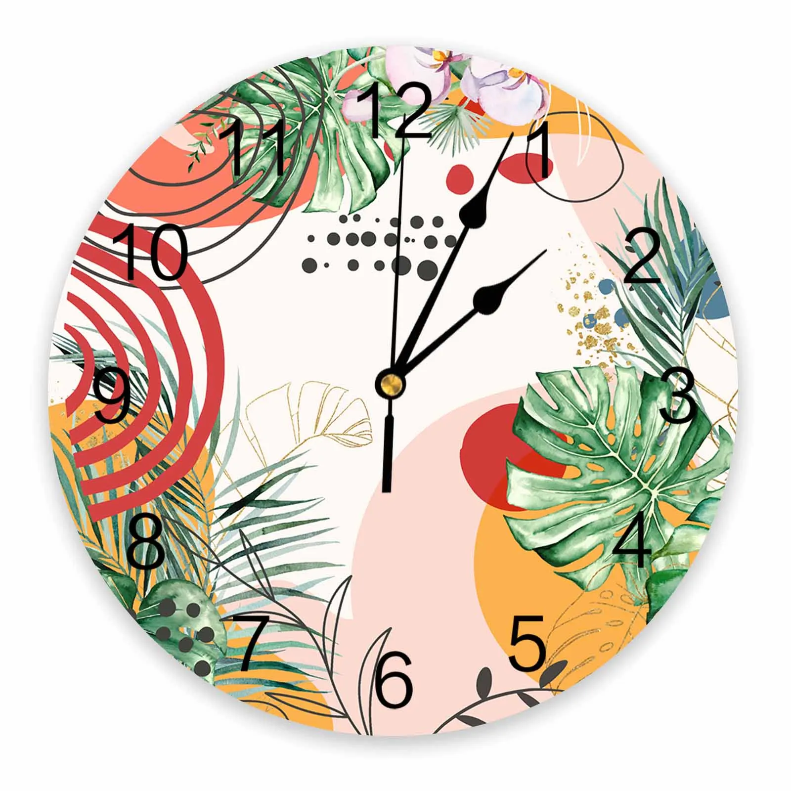 Summer Palm Leaves Abstract Art PVC Wall Clock Bedroom Decoration Wall Clock Modern Design Home Decore Wall Digital Clock