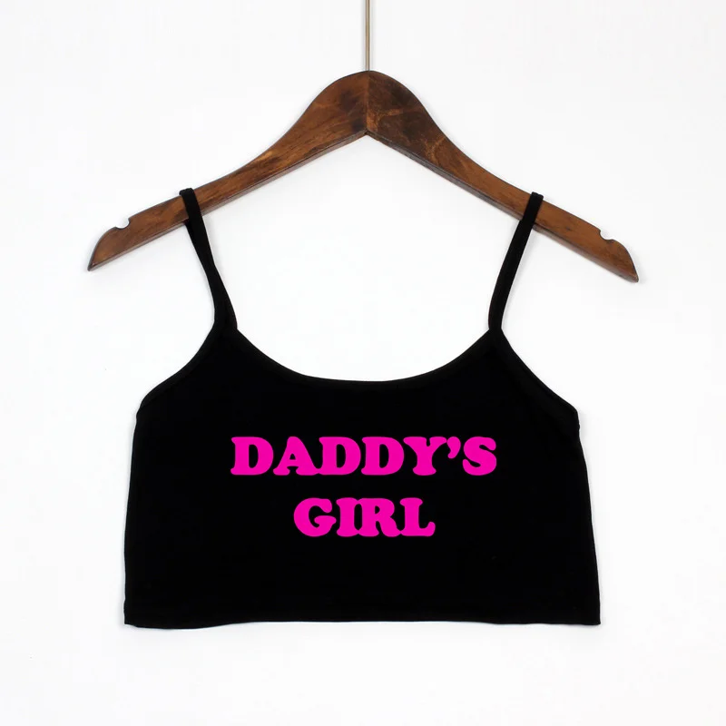 Daddy\'s Girl Women\'s Crop Top Pink Letters Print Summer Tops Sexy Elastic Cotton Camis Sleeveless Short Tank Top Bar Women