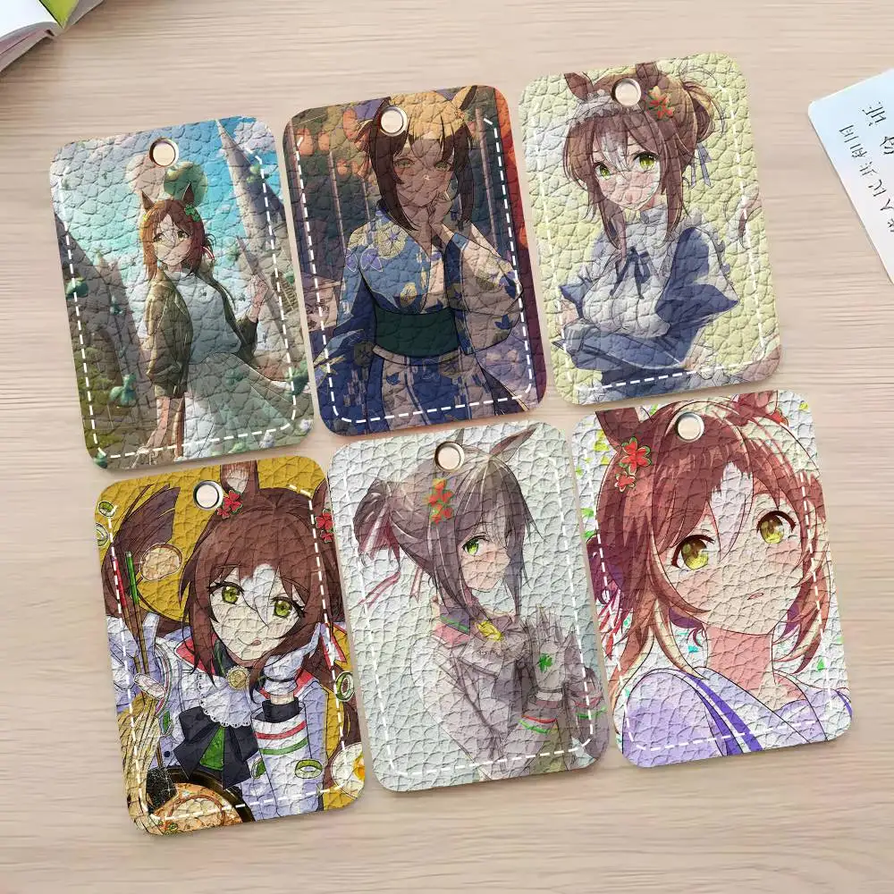 Fine Motion U-UmaMusume Anime Card Case Keychain Access Card Bag Key Tag Ring Leather Card Holder Key Ring Access