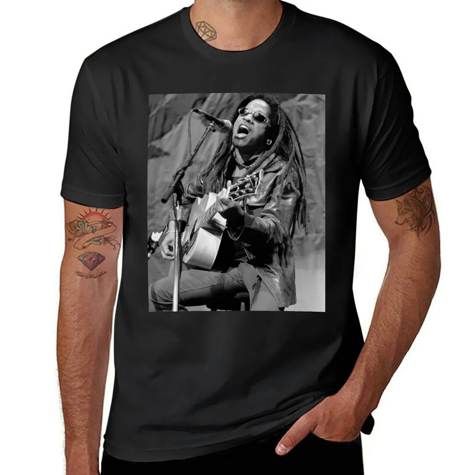

Lenny Kravitz - BW Photograph T-Shirt customs design your own cute clothes korean fashion oversizeds slim fit t shirts for men