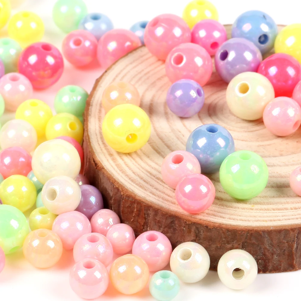 6/8/10/12mm Colorful Transparent AB Acrylic Beads Round Loose Spacer Beads for Jewelry Making DIY Bracelet Accessories 50/100pcs