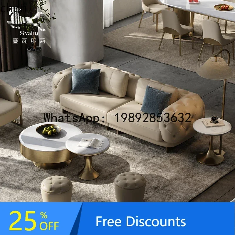 

light luxury leather sofa villa luxury home living room straight row sofa combination