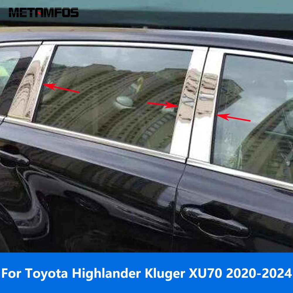 For Toyota Highlander Kluger XU70 2020-2022 2023 2024 Stainless Steel Window Center B C Pillar Posts Cover Trim Car Accessories