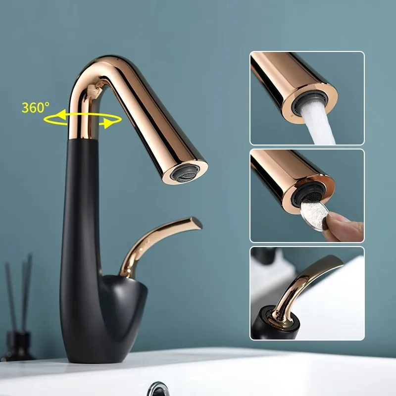 New Arrival Basin Faucet Hot and Cold Bathroom Single Lever Brass Black Rose Gold Rotation Sink Mixer Tap Decked