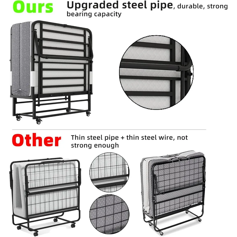 Раскладная кровать для взрослых и гостей с матрасом — прочная раскладная кровать, армированная сталь, автоматическое отверстие для ног, большой размер 75x46 дюймов