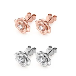 Rose Gold Plated Earrings 100% 925 Silver 3mm D Color Moissanite Flower Stud Earrings Cute Jewelry Valentine Day Gift for Women