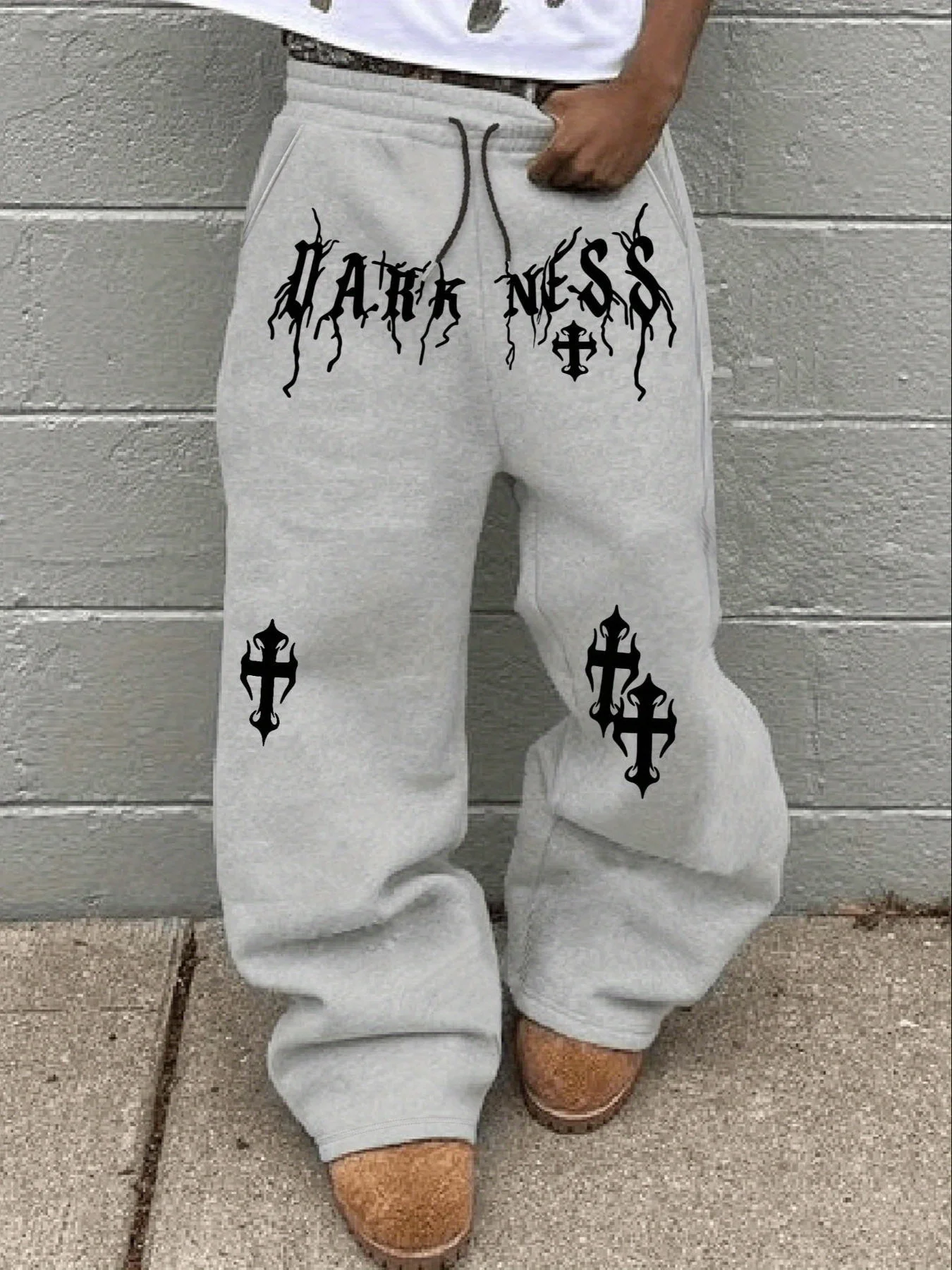 

Men's Casual Letter-patterned Jogging Pants, Loose Straight-leg Drawstring Waist Long Pants, Comfortable Jogging Pants