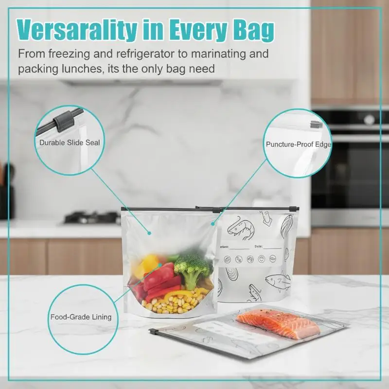 30Pcs Zipper Lock Aluminum Foil Food Storage Bags Reusable Freezer Safe Non Toxic for Kitchen Meal Prep Picnic Camping Snack St