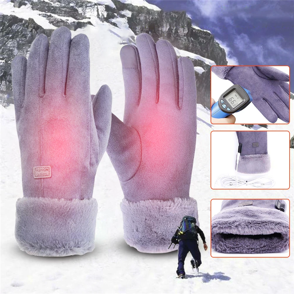 3/2/1pcs USB Heated Gloves Winter 3 Gear Thermal Cycling Gloves Motorcycle Heating Gloves Hand Warmer Thicken Mitts