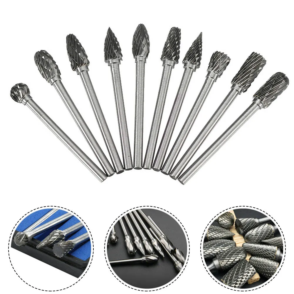 For Aluminum Die Grinder Bit Pack 10pcs 18 Shank Carbide Burr Set Perfect for Mold Grinders and Electric Drills