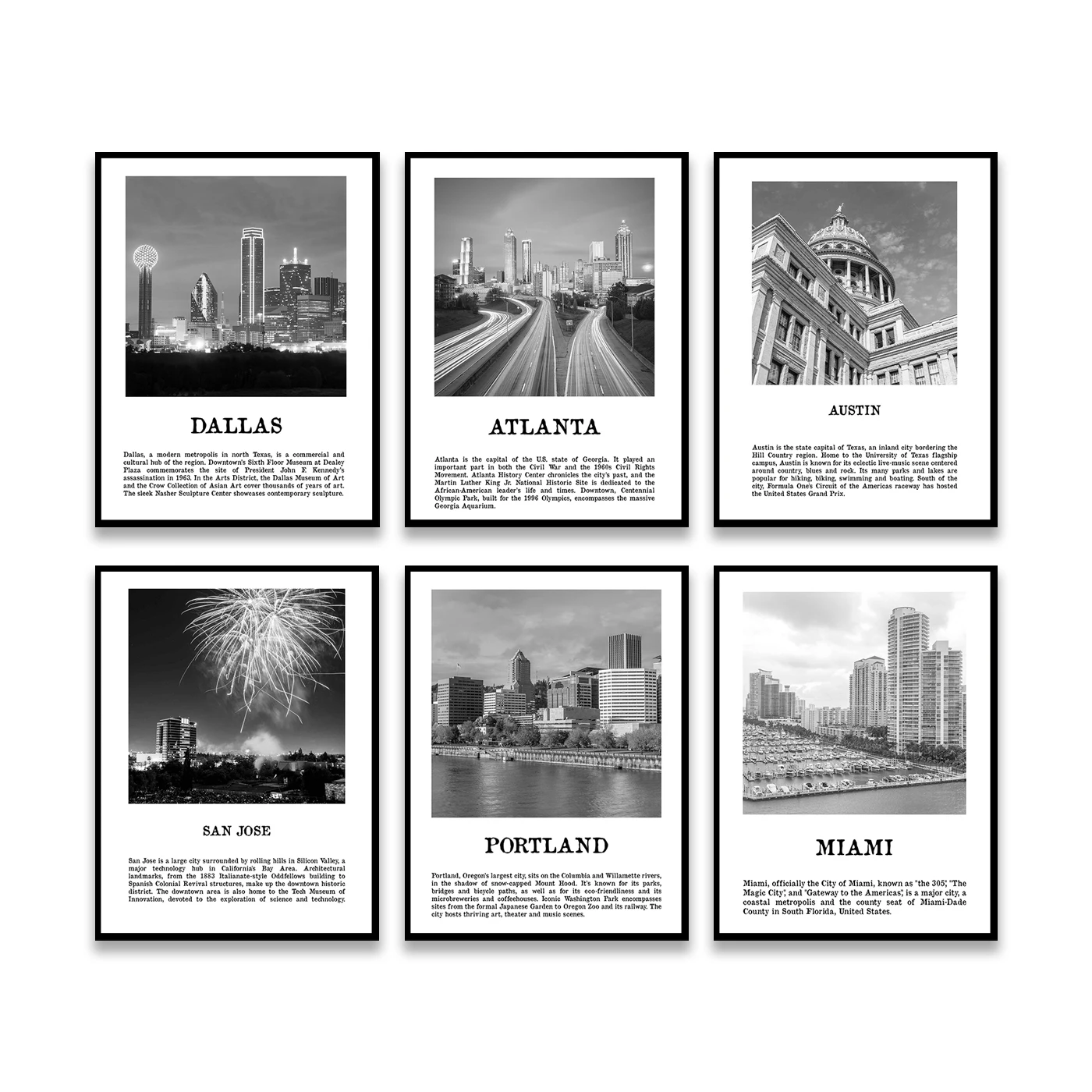 Tourist Landscape Poster Miami Portland San Jose Toronto Atlanta Phoenix Austin Dallas Baltimore City - Artwork