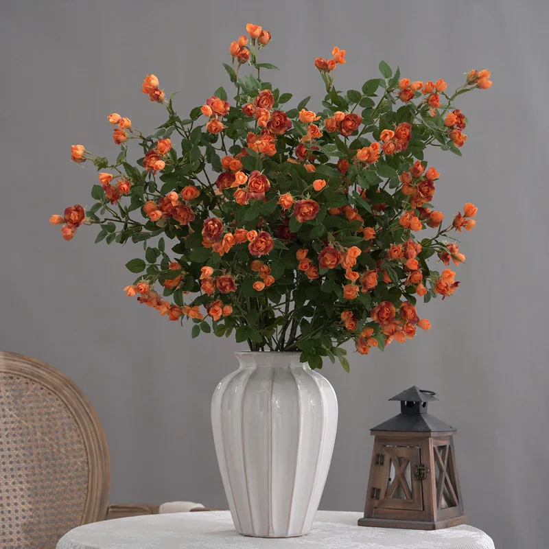 Long Branch Small Rose Bouquet Nordic Flower Arrangements Artificial Flower Bouquet for Home Dining Table Wedding Party Decor