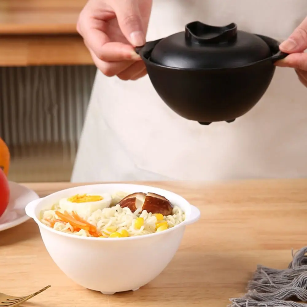 

Портативная миска для рамэна с крышкой, бинауральная миска для лапши быстрого приготовления в японском стиле, пластиковая миска для супа в микроволновой печи, общежитие