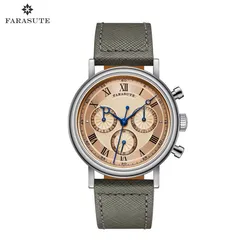 FARASUTE 男性自動腕時計レトロクロノグラフ機械式時計サファイアステンレス鋼 3 窓防水ピーコック 4801