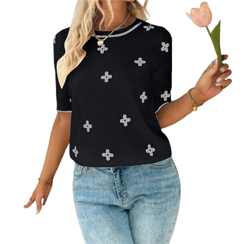 ABRT-Womens Summer Tops Dressy Casual Short Sleeve Sweaters Crew Neck Knit Tops Loose Blouse Basic Shirts