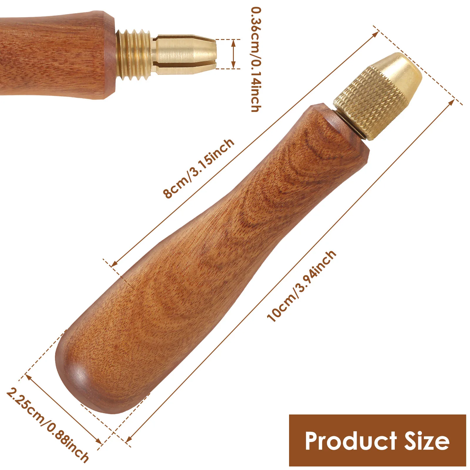 2Pcs Wood File Handle Hand Drill File Handle with Brass Collet Chuck Wooden Handle for File Ergonomic Screwdriver Hand Drill