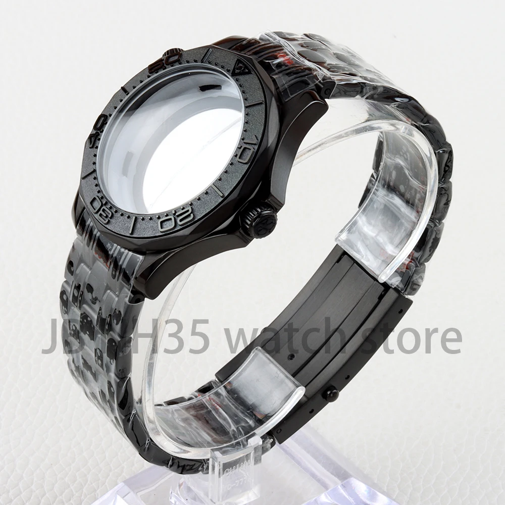 عالية الجودة الأسود PVD 41 مللي متر NH35 الحال بالنسبة ل سيماستر 300 600 Mod NH35 NH36 حركة 31 مللي متر الهاتفي الفولاذ المقاوم للصدأ حزام مقاوم للماء #2