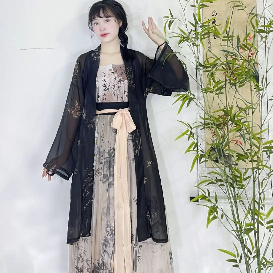 Ancient Chinese Hanfu Costume Song Dynasty Style Ruqun Dress Black Color Exotic and Elegant Ink Painting Perfect for Summer