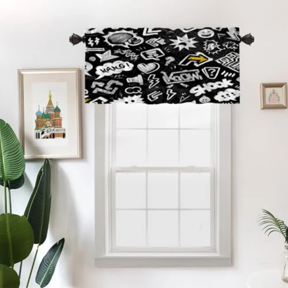 VIKAMA Kitchen Curtain Emoji Cartoon Window Valance Sun Blocking for Living Room