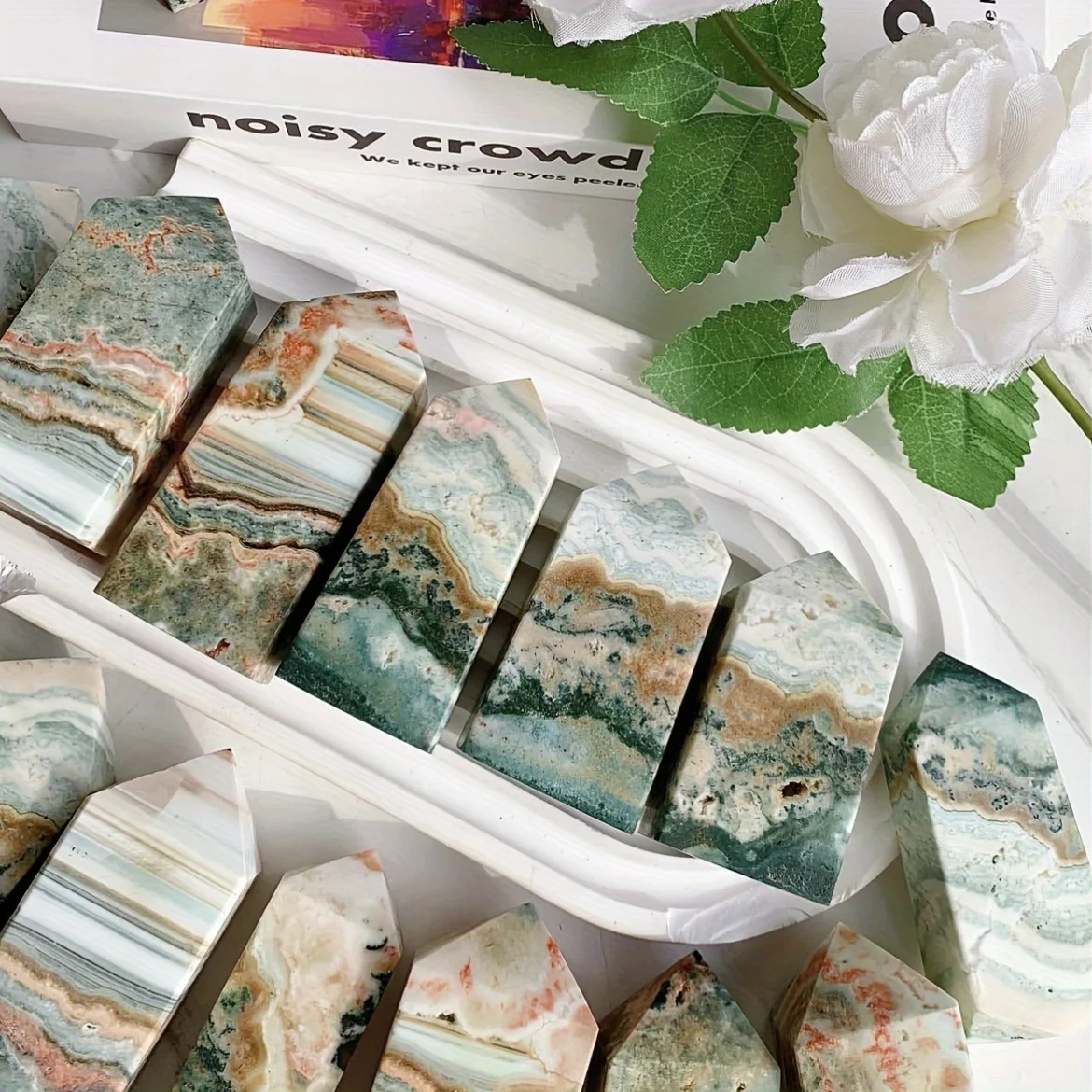 1PC Unique Ocean Jasper Tower - Crystal Mineral Collection, Perfect Gift for Crystal Lovers, Home Decor, Crystal Collections