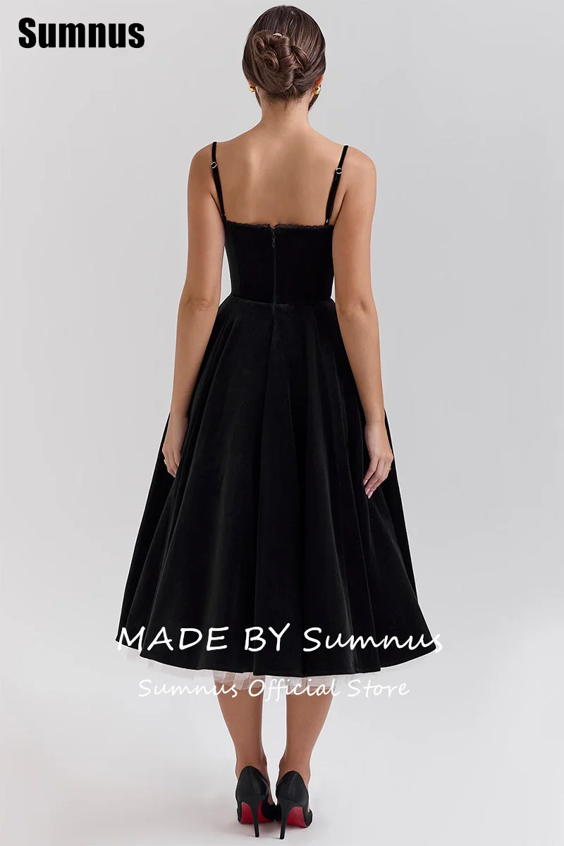 Sumnus preto a linha vestido de baile cinta de espaguete querida vestidos de festa chá-comprimento contraste cor vestidos formais 2024 personalizado