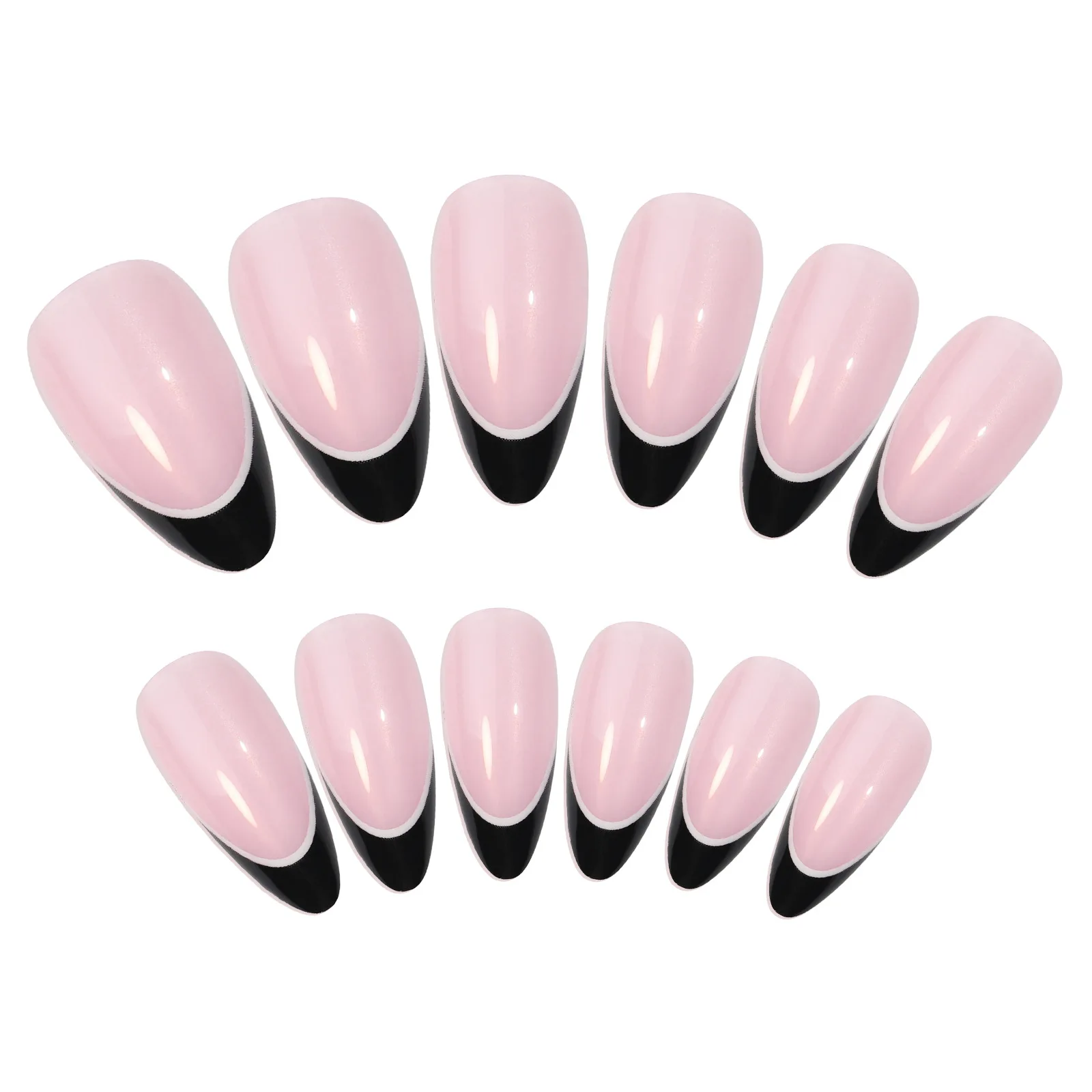 

Short Almond Press On Nails Black White Micro French Tips Fake Nails 24 Pcs 12 Sizes Salon Quality Everyday Wear Full Cover Nail