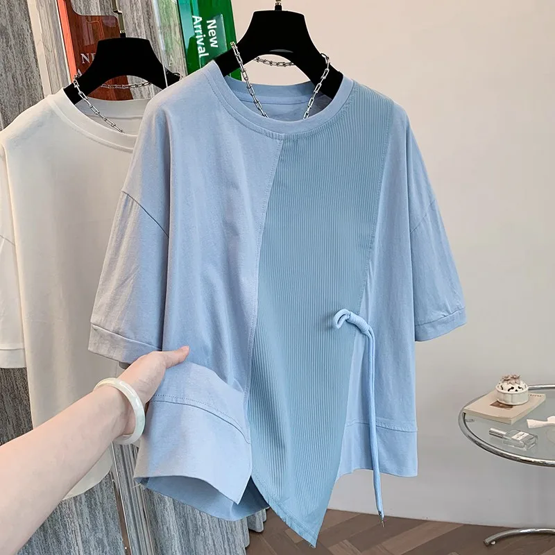 

Новая летняя футболка больших размеров Color Blo National Sle Button ort Sve Антивозрастная универсальная повседневная смесь хлопка большого размера...