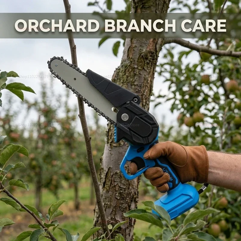 6 Inch Cordless Electric Chainsaw Battery Powered Handheld Tree Logging Wood Cutting Tool for Yard Gardening DIY Home Projects