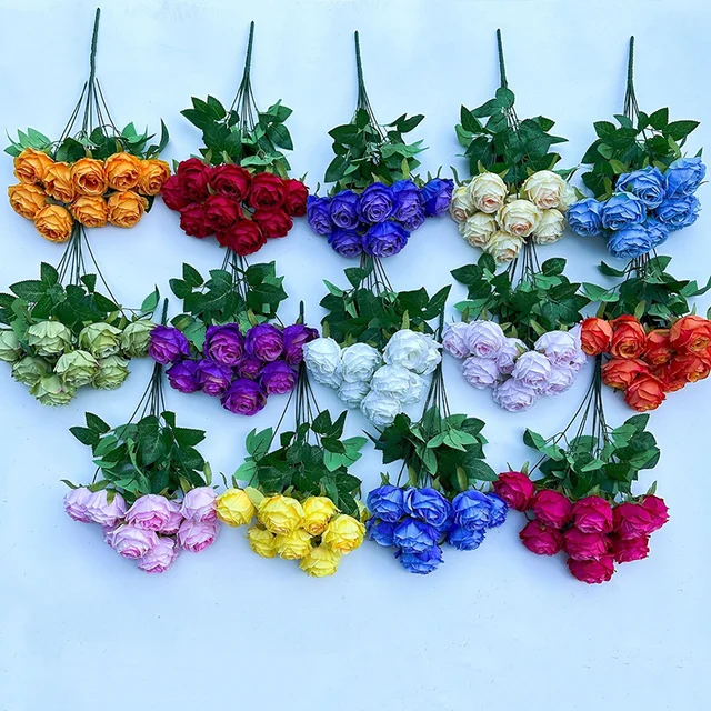 9 Forks Silk Rose Artificial Flower Bouquet For Wedding,Home Decor,Valentine's Day Gift, Room Table Decor,Scenery Decor 4 9 Forks Silk Rose Artificial Flower Bouquet For Wedding,Home Decor,Valentine's Day Gift, Room Table Decor,Scenery Decor 4