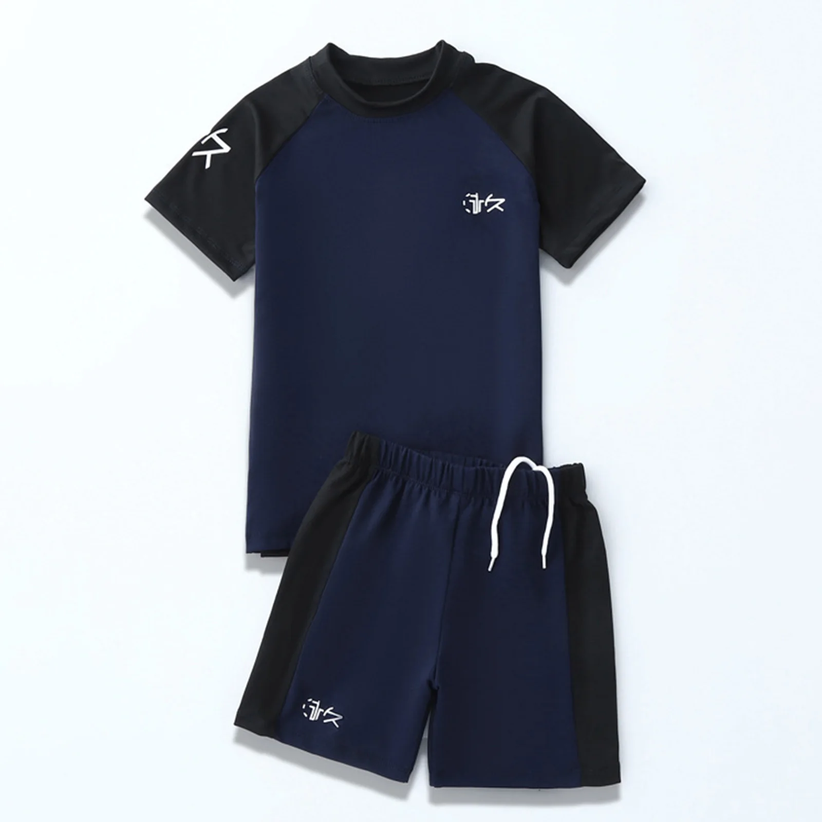 Kids Boys Contrast Color Sports Set Tracksuit Swimsuit Swimwear Round Neck Short Sleeve T-shirt with Shorts for Workout Fitness