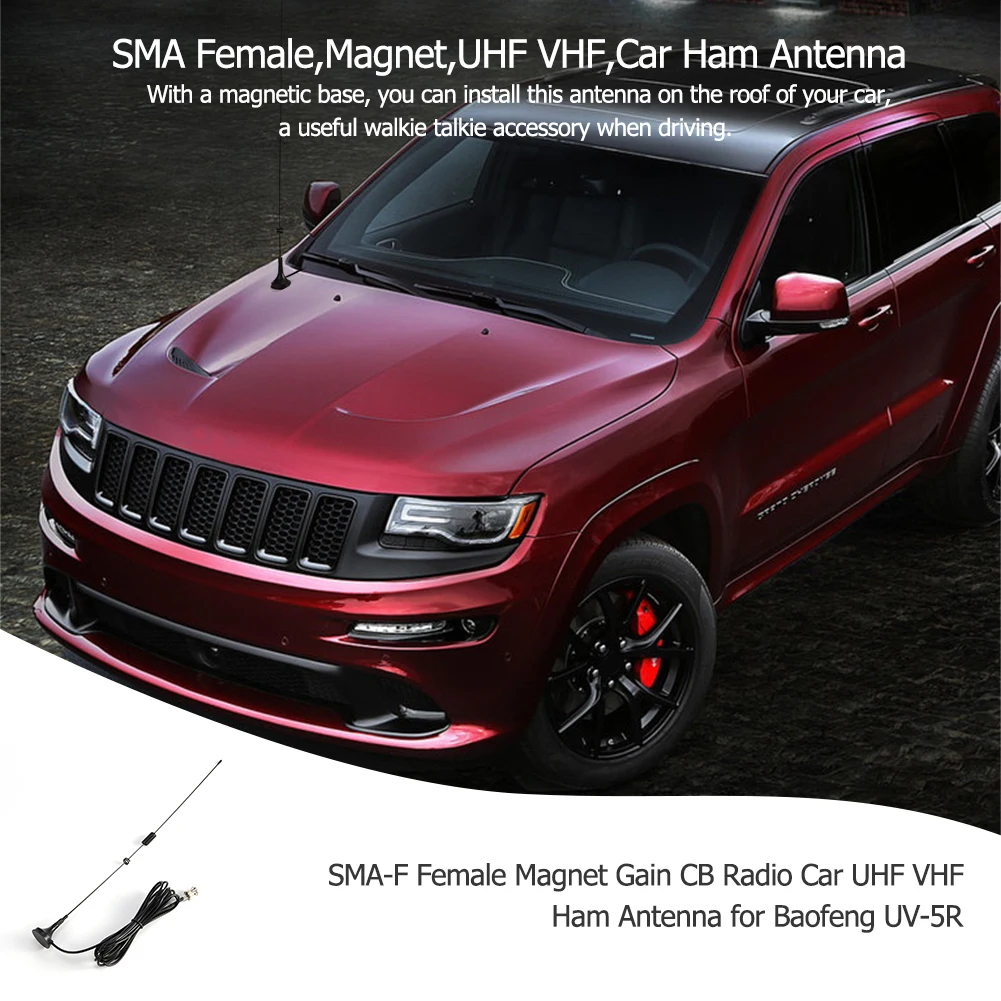Car Antenna SMA-F Female Magnetic Base Mount Car Roof Antenna Accessory for Baofeng UV-5R UV-82 Walkie Talkie