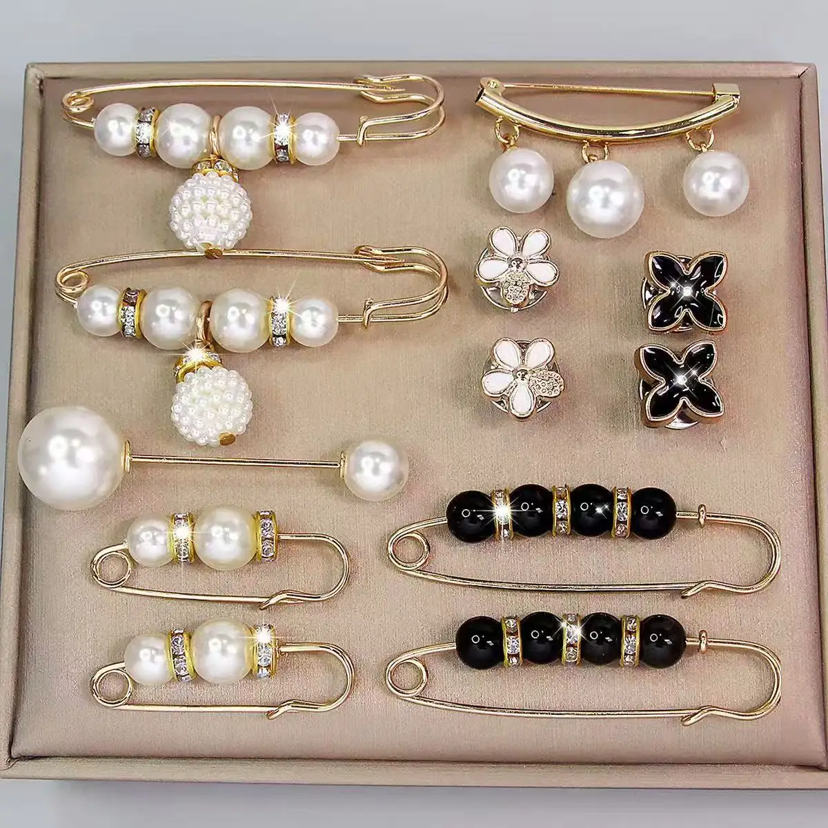 AINAMEISI 8/12pcs Fashion Pearl Brooch Waist Cinching Adjustable Skirt Anti-slip Metal Pin Fixed Clothes DIY Accessories