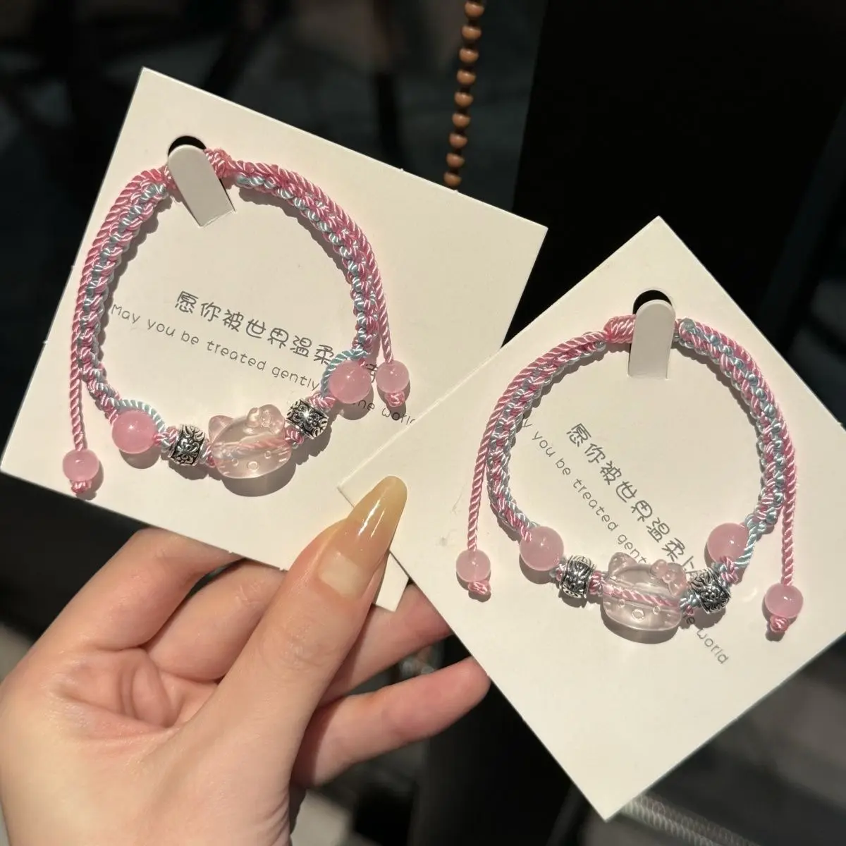 

1PCS Hello Kitty Charm Bracelets Hand Woven Rope Bracelets for Sweet Girl Cute Student Beaded Bracelet Jewelry Gift
