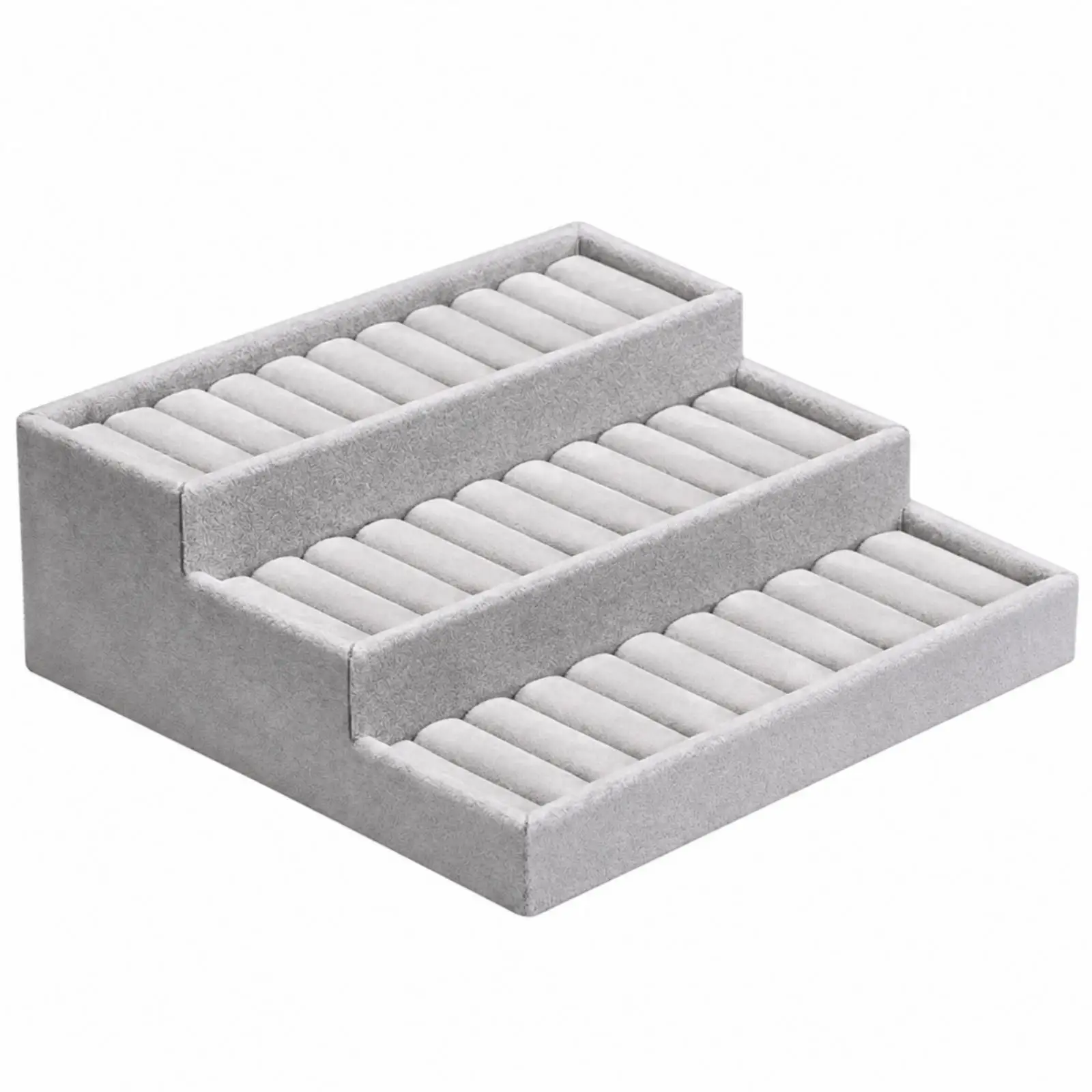Multi Tier Bracelet Display Stand with Slotted Padded Surface for Jewelry Organizing