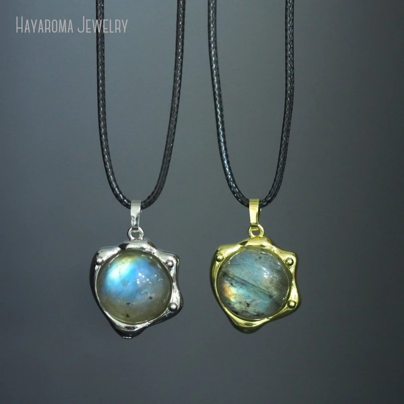 12Pcs Jewelry Wholesale Semi-precious Stone Labradorite Leather Rope Geometric Free Form Necklace NM49595