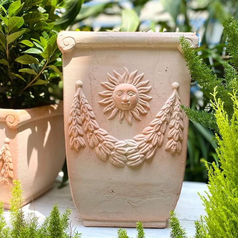 Handmade pottery pot European coarse  flower pot Roman red pottery pot Vintage coarse