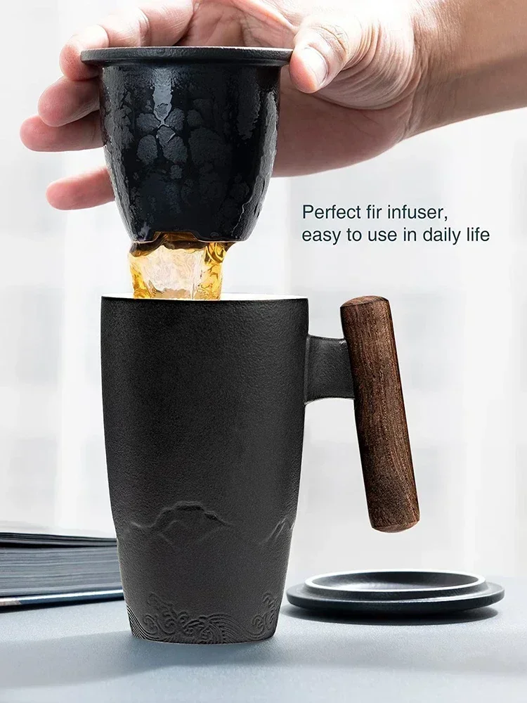 New Luxury Ceramic Mug Vintage Tea Cup For Coffee Large Breakfast Cups And Mugs Beer Tableware Wooden Handle Personalized G