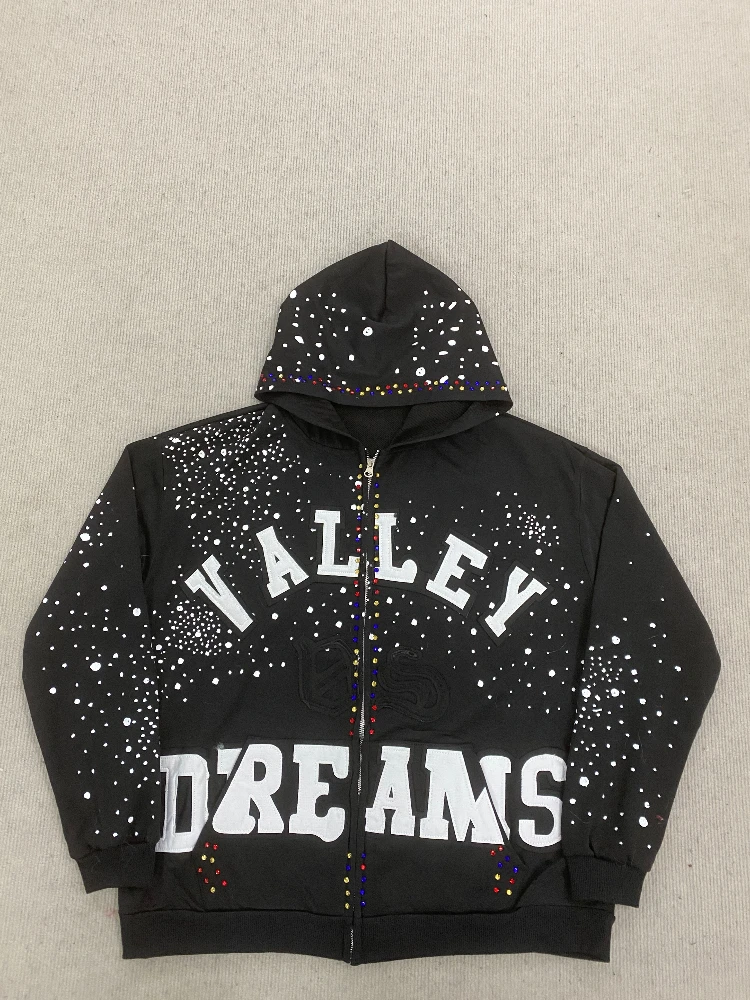 

Hot stamping retro dark design sense, embroidered fabric hoodie, trendy loose casual pants, unisex hoodie set