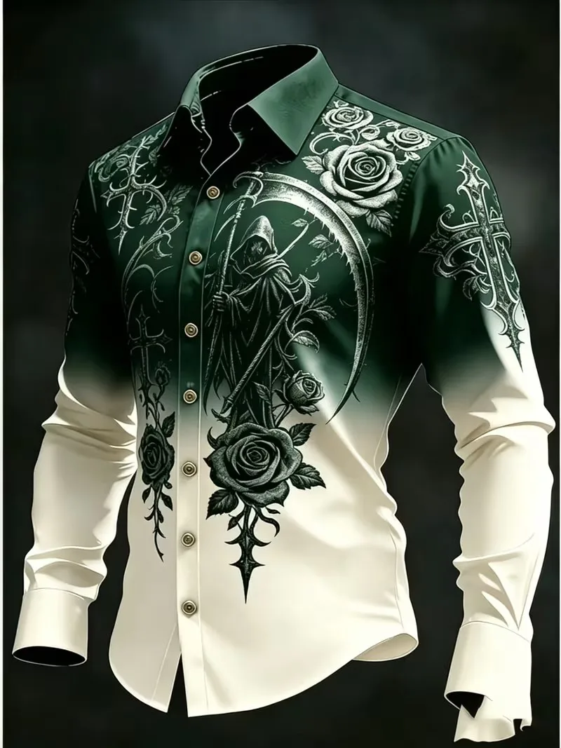 Black Gold Gradient Gold-Plated Streamlined Long Sleeved Shirt for Men Light Luxury Business High-End Formal Wear