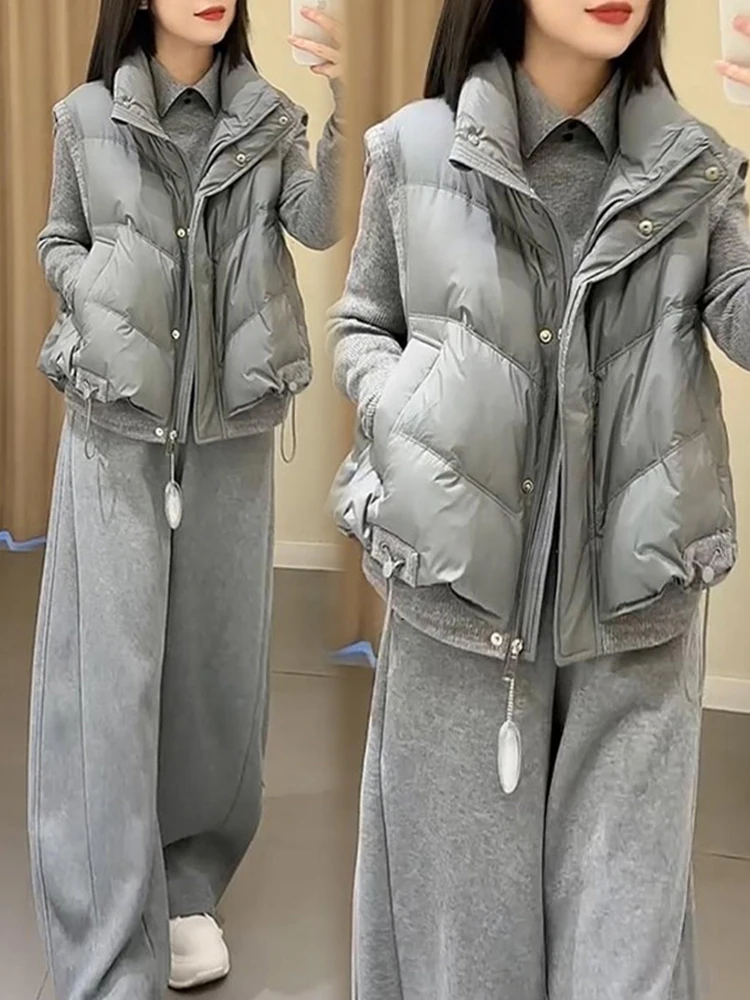 

Retro Thiened Svel ey Vest Outerwear Women's Winter Faion Loose High-End Feelings Jaet Zipper Design Color