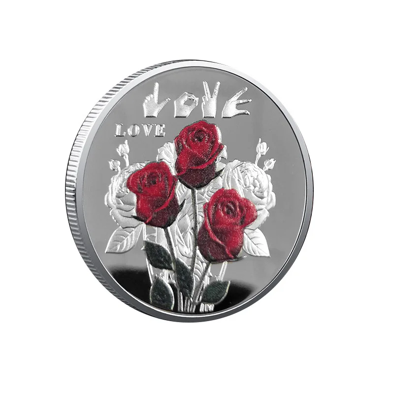 Rose Commemorative Coin 52 Languages of I Love You Collectible Wedding Souvenirs Metal Coins for Valentine's Day